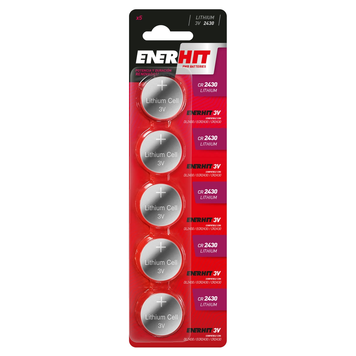 pILA ENERHIT BOTÓN LITIO CR-2430 TIRA.5: Potente y confiable, ideal para dispositivos electrónicos de alta demanda, garantizando durabilidad y rendimiento excepcional en cada uso.
