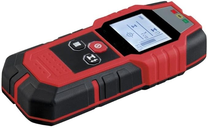 detector digital de metales con funciones para cobre, madera y metal, ideal para identificación de materiales en proyectos de construcción.