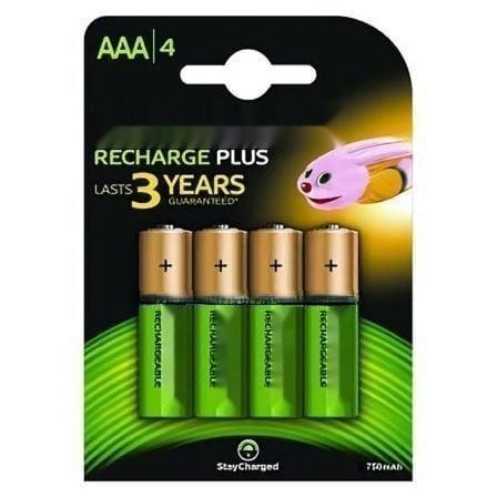 pack de 4 pilas recargables aaa 1.2v, capacidad, ideal para dispositivos electrónicos como mandos a distancia, juegos y juguetes.