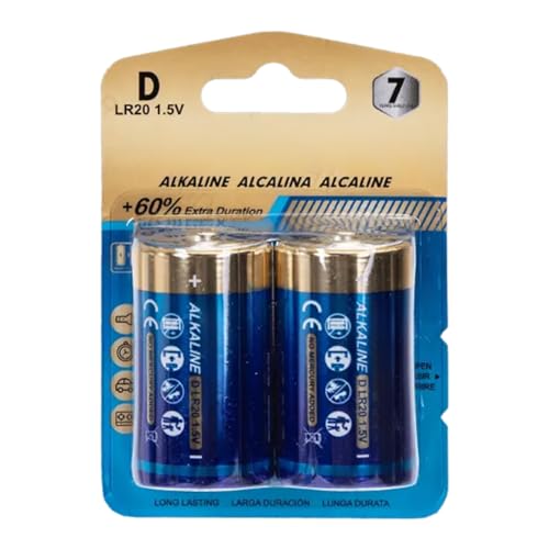 pila alcalina D LR20 1,5V 2 unidades - Potente fuente de energía para dispositivos electrónicos, juguetes y herramientas.