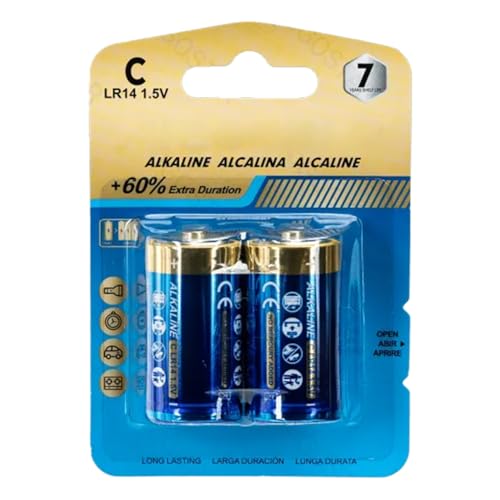pila alcalina LR14 (C) 1,5V, 2 unidades, ideal para dispositivos eléctricos y juguetes, ofreciendo energía duradera y confiable.