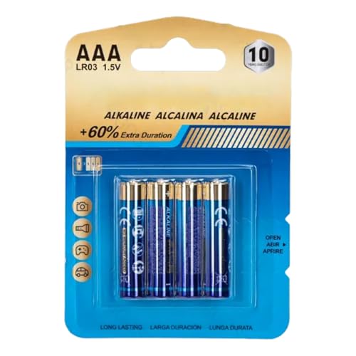 pila alcalina AAA LR03 de 1,5 V, pack de 4 unidades, ideal para dispositivos electrónicos y juguetes.