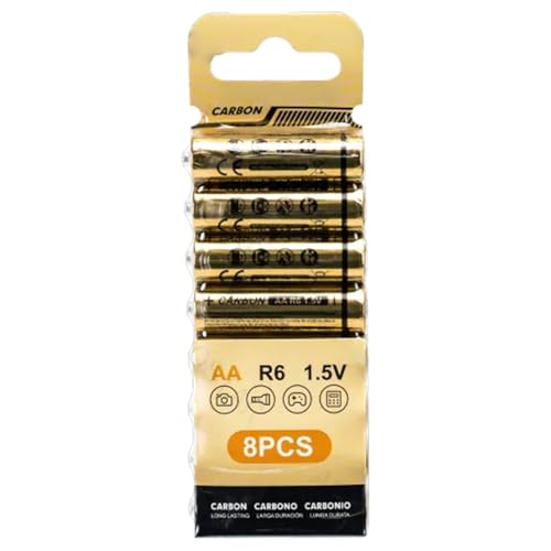 pila AA de carbono-zinc 1,5 V, 8 unidades, ideal para dispositivos electrónicos, juguetes y mandos a distancia.