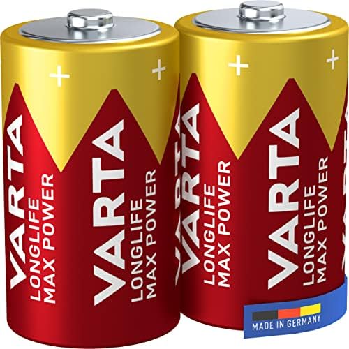  Pilas D Mono, paquete de 2, Longlife Max Power, Alcalinas, 1,5V, aptas para cámaras digitales, controladores, monitores de presión arterial, Made in Germany