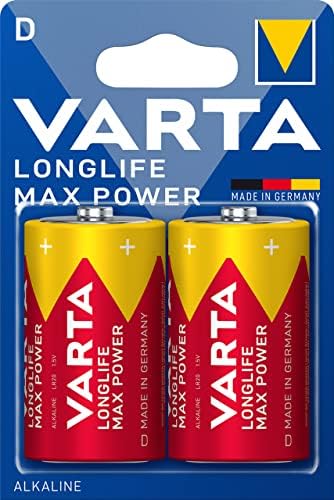  Pilas D Mono, paquete de 2, Longlife Max Power, Alcalinas, 1,5V, aptas para cámaras digitales, controladores, monitores de presión arterial, Made in Germany