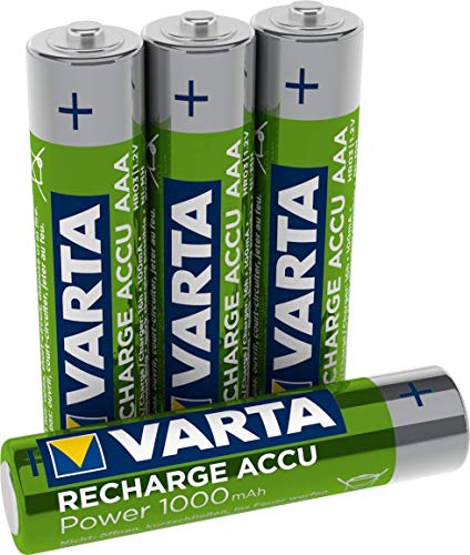 baterías recargables ACCU POWER AAA - LR03 de 1000mAh (4 unidades). Ø10,5x44,5mm. Ideales para tus dispositivos: recarga y reutilización eficiente. ¡Prolongada duración asegurada!