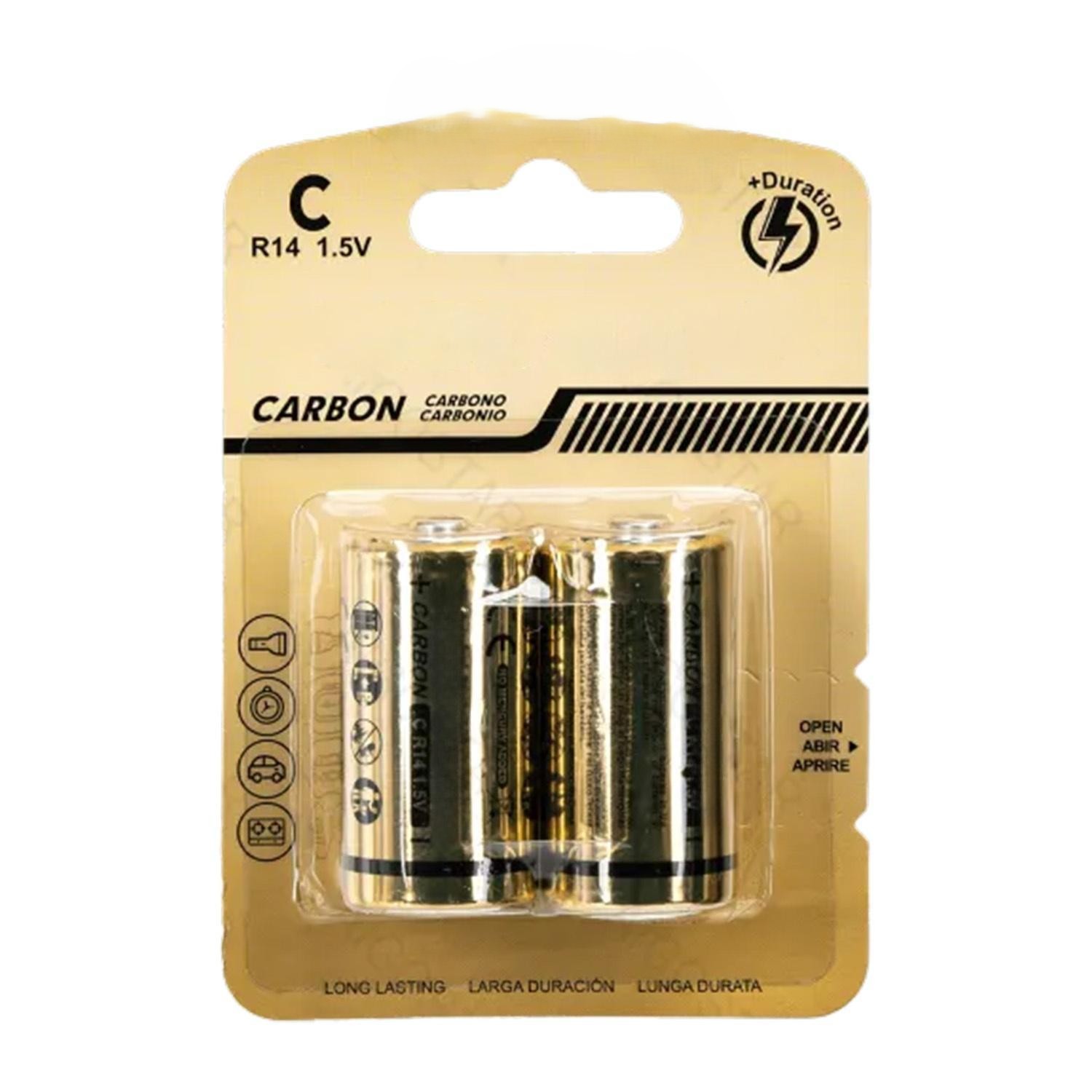 pila de carbono-zinc tipo r14 c 1,5 v 2 uds. para dispositivos electrónicos, juguetes y controles remotos.