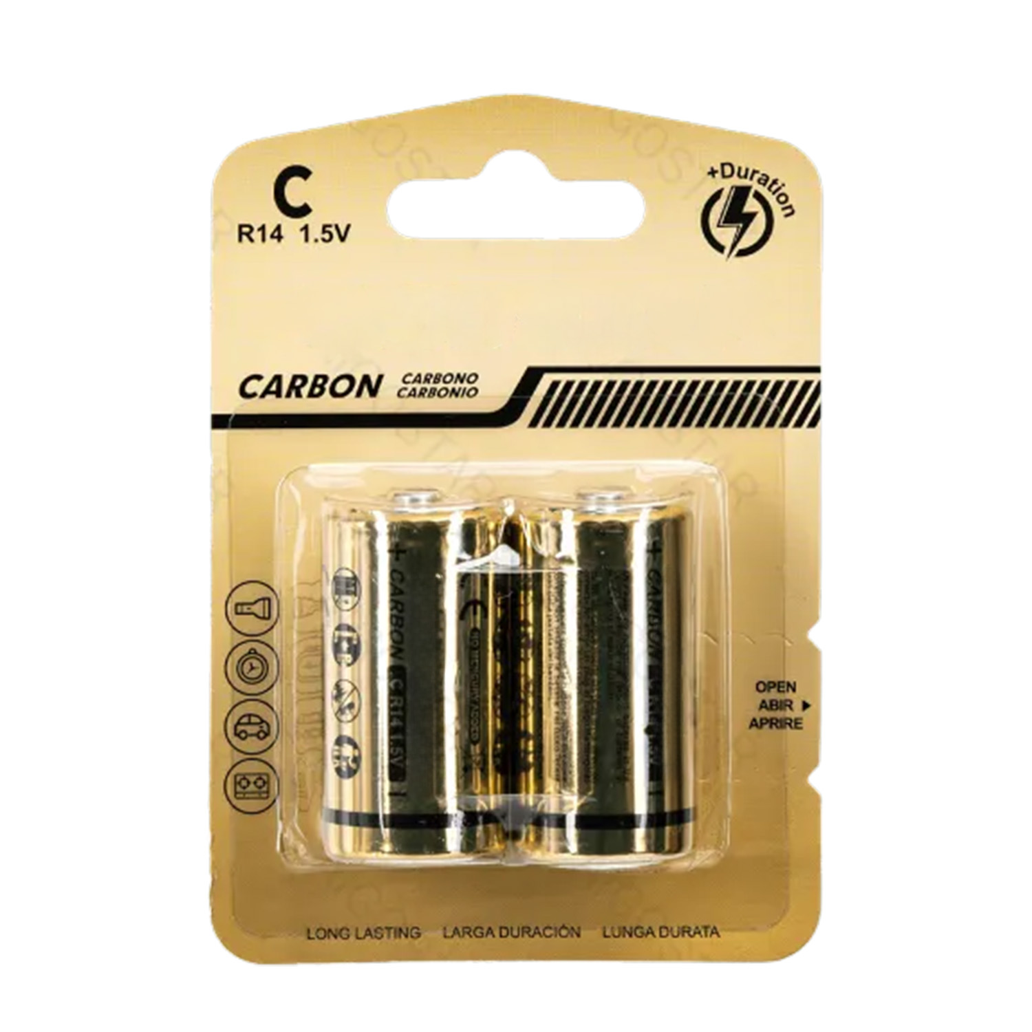 pila de carbono-zinc tipo R14 C 1,5 V 2 uds. para dispositivos electrónicos, juguetes y controles remotos.