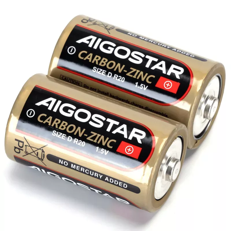 pila de carbono-zinc r20 d 1.5v (2 unidades) para alimentar dispositivos eléctricos de bajo consumo y juguetes.