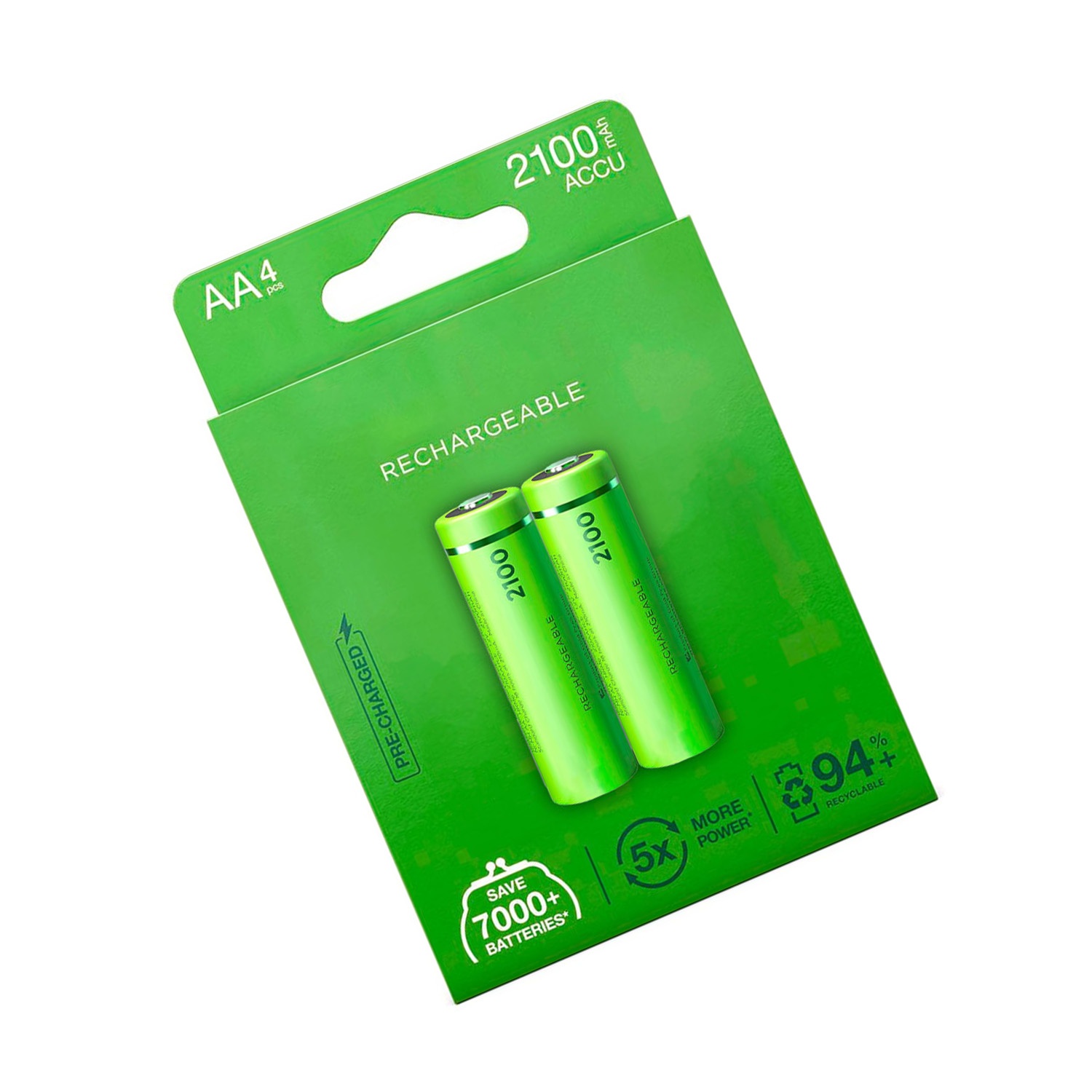 baterías recargables aa 2100 mah, pack de 2, ideales para dispositivos electrónicos, mandos a distancia y juguetes.