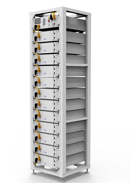 rack estándar de 19 pulgadas para 12 baterías y 1 controlador, ideal para instalaciones de energía renovable y almacenamiento eficiente.