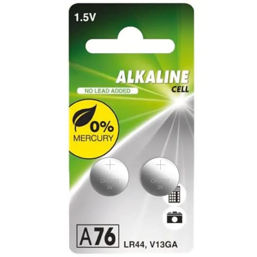 pila alcalina LR44 A76, Libre de Mercurio, 2 Pilas 11,60 x 5,40 1,5 V 110 mAh